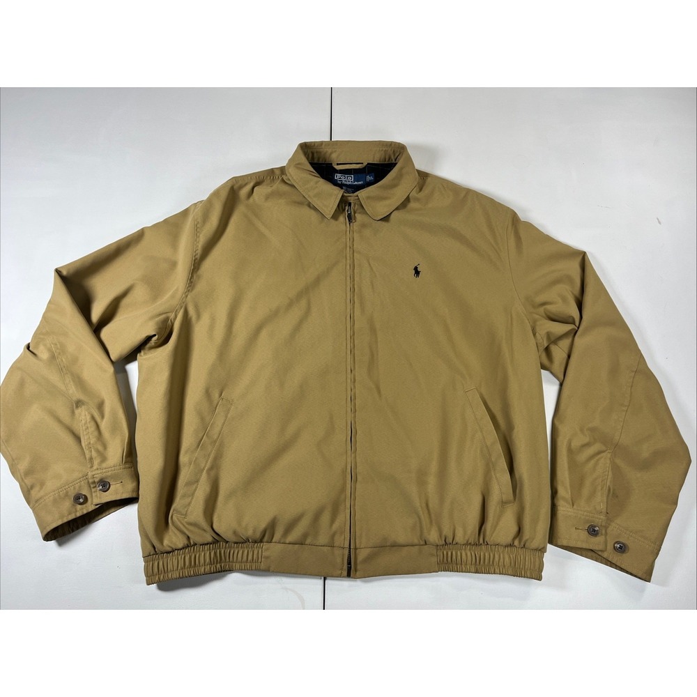 Vintage Polo Ralph Lauren Harrington Bomber Jacket Plaid Lined Beige Men's XL